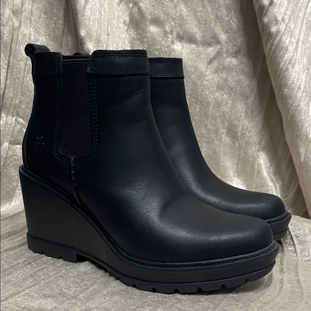 Timberland Black Leather Wedge Boots